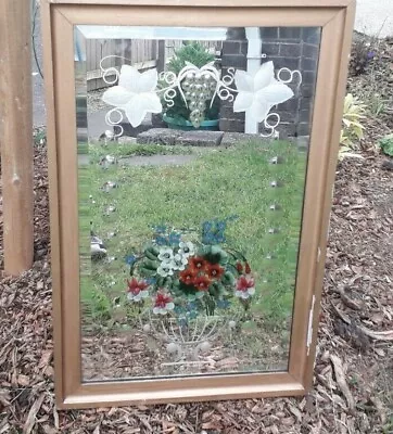 £20 • Buy Edwardian Bevelled Edge Hand Painted Flowers In Vase Gypsy Mirror