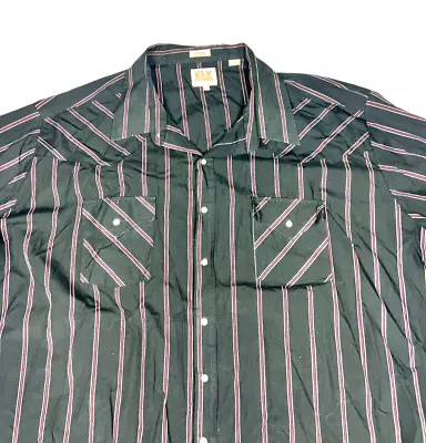 Vintage Ely Cattleman Western Shirt S Sleeve Pearl Snap Black Striped Men's 4XL • $18.69
