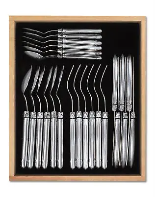 Laguiole 24 Piece Cutlery Set In Premium Quality Wooden Tray Stainless Steel • £275