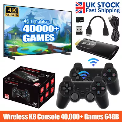 4K HD Game Stick Retro Video Game Console 40000+ Games + 2*Wireless Controller • £32.99