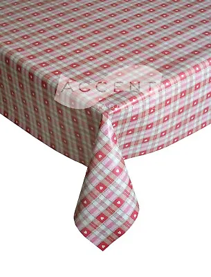Love Hearts Gingham Oilcloth Tablecloth (Sold By The Metre) Free Delivery! • £8.99