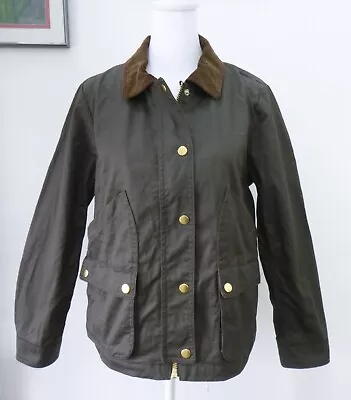 Women's J. Crew Olive Green Corduroy Coated Waterproof Field Coat Barn Jacket MP • $29.99