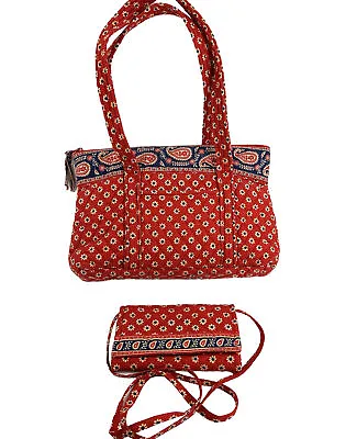 Vera Bradley Americana Red Handbag With Crossbody Wallet Set Of 2 Made In USA • $51.96