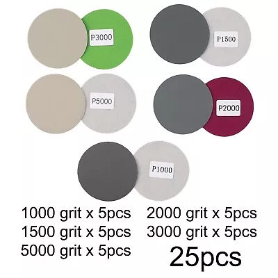 25pcs 3in/75mm Sander Sanding Discs Pads 1000- 5000 Grit Hook & Loop Sandpaper • £9.49