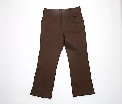 Vintage 60s Mens Size 34x30 Textured Knit Wide Leg Bell Bottoms Pants Brown USA • $104.96