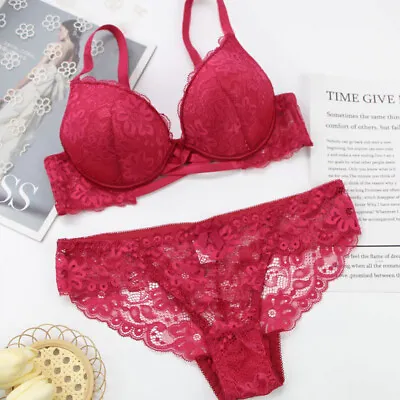 UK Sexy Embroidery Floral Lace Padded Push Up Plunge Bra Set Lingerie Underwear • £10.98