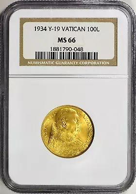Italy - Vatican City ~ 1934 ~ Y-19 ~ Gold 100 Lire ~ NGC ~ MS 66 ~$1388.88 -OBO • $1388.88