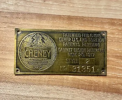 Cheney Talking Machine Style No.2  No. 31351 Nameplate /ID Tag • $26