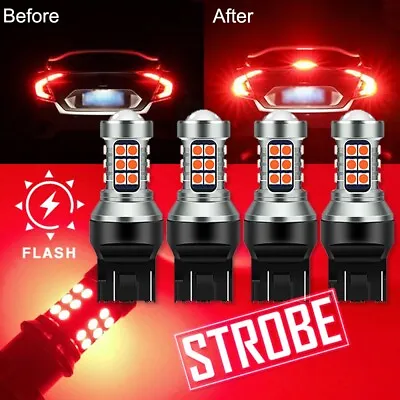 4PCS 7443 7440 LED Red Strobe Flash Blinking Brake Stop Tail Parking Light Bulbs • $9.99