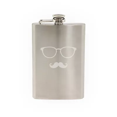 Glasses With Mustache #2 - Hipster Style Fancy Goofy -8 Oz Etched Flask • $17.99