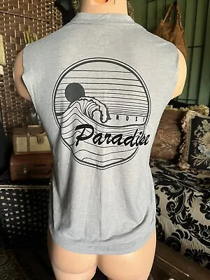 ROXY Sleeveless T Shirt Muscle Top S Gray Lapel Pocket Paradise Wave Logo  • $10.99