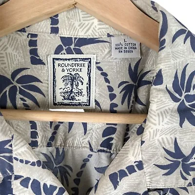 Roundtree & Yorke Palm Tree Short Sleeve Button Down Mexican Wedding Shirt Large • $19.89