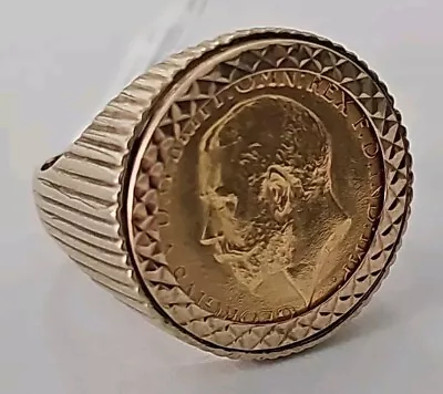 9ct Yellow Gold 1914 Half Sovereign Ring Size U 9.1g • $958.25