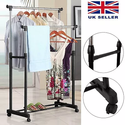 Heavy Duty Metal Double Rail Clothes Garment Hanging Rack Shelf Display Stand UK • £9.59