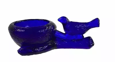 Vintage Cobalt Blue Textured Glass Bird On Branch Salt Cellar Dish Mosser • $15