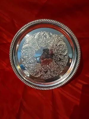 VTG 1940’s Wm Rogers Silver Plated 12  Serving Platter Tray Braided Rim  # 171 • $13.99