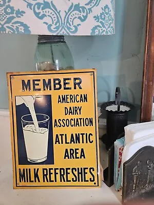 Vintage New York American Dairy Association Milk Tin Enamel Advertising Sign • $110