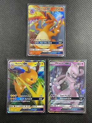 Pokemon Card X3 Charizard Raichu & Mewtwo GX Hidden Fates Full Art Ultra Rare • $0.99