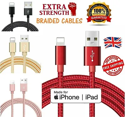 Fast Charging Cable Braided 2m USB Lead For Apple IPhone 6 7 8 X 11 12 Max Pro • £3.99