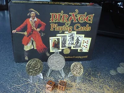 Pirate Playing Cards Gold Silver Doubloon Metal Token Coins Gambling Copper Dice • $19.95