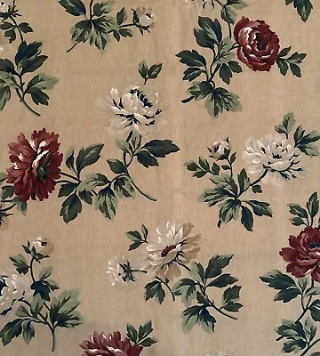 Vtg COVINGTON Linen Floral Fabric Roses Beige Background W56”xL3.5 Yds • $44.50