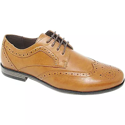 New Mens Tan Lace Up Dress Smart Wedding Party Oxford Brogue Shoes Size 6/12 • £9.95