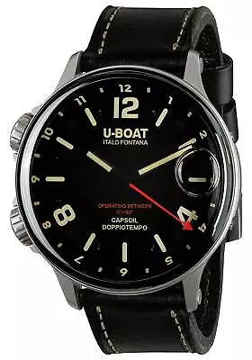 U-Boat Capsoil Doppiotempo Steel Black Dial Leather/Rubber Mens Watch 9672 • $1920