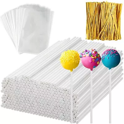 600Pcs Lollipop Stick 6IN Cake Pop Sticks With Clear Treat Bags & Gold Twist... • $24.09