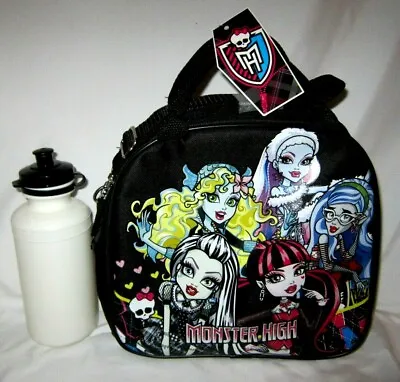 Monsters High 9.5  Black Insulated Black Lunchbox Lunch Bag&water Bottle-new! • $49.99