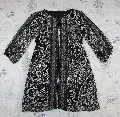 Nanette Lepore Silk Keyhole Sheath Dress 3/4 Slv Lace Black Ecru Flora  Size 6 • $0.99