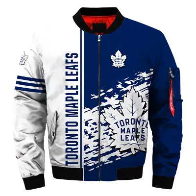 Toronto Maple Leafs Bomber Jacket Full Zip Flight Jacket Casual Warm Outwear • $61.74