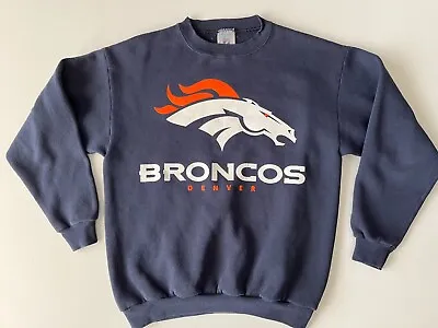 Vintage Denver Broncos Logo 7 Sz Medium Crewneck Sweatshirt NFL Blue • $26.95