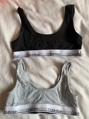 2 CALVIN KLEIN Girls BRALETTES Crop Tops BRA Age 6 Black Grey  FROM USA Used* • £10.89