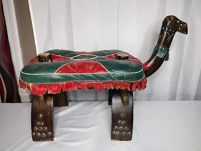 Vintage Camel Saddle Padded Foot Stool Hand Carved Studs Very Old Unique Rare • $179.99