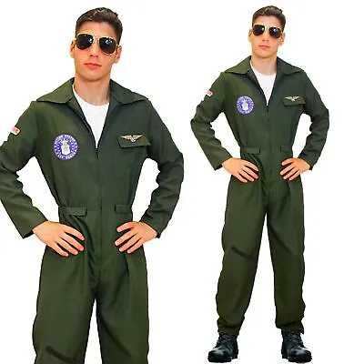 80s Gun Aviator Costume Top Shot Pilot Flying Uniform 80s Mens Fancy Dress 1980s • £16.99