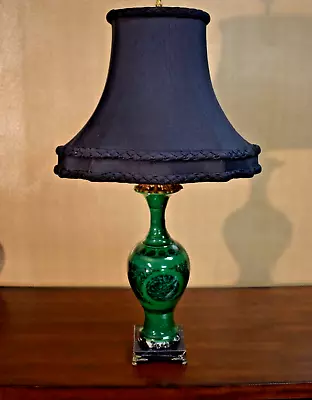 26  Crystal Jade Glaze Table Lamp-chinese Vase Emerald Green Double Dragon • $199.50