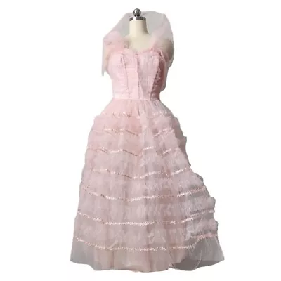 VINTAGE 1950s Tulle Tea Length Party Dress In Pink • $329.99