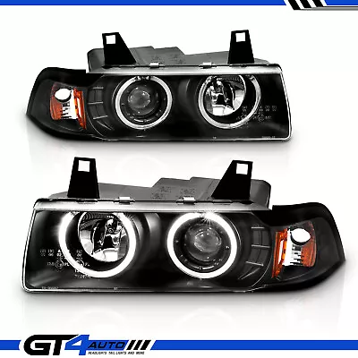 1992-1998 BMW E36 3-Series 2 Door Coupe LED Halo Black Projector Headlights Pair • $145.67