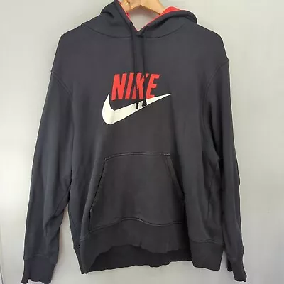 Men's Vintage NIKE Sportswear Hooded LOGO Sweatshirt Jumper Hoodie Black Size XL • $40