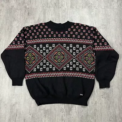 Vtg 80s Steffner Austria Wool Ski Sweater European Nordic Black Mens Medium 52 • $39.99