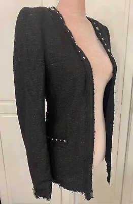 Zara Woman Black Textured Blazer Cardigan Studs Golden Thread Party Office 4 6 • £15
