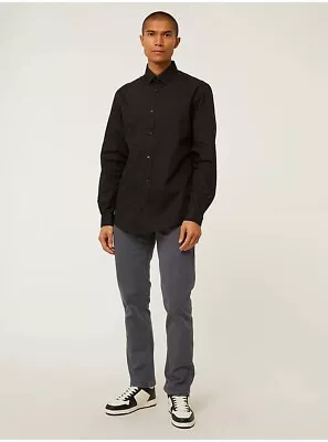 Black Regular Fit Long Sleeve Formal Shirt 18 / Half - Free Post • £15