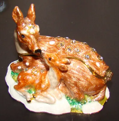 Deer Doe Fawn  Box - Hand Painted Cloisonne Baked Enamel Australian Crystals • $38.50