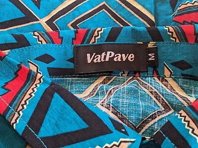 VATPAVE Retro Party Shirt Mens Size M Medium Teal Art Deco Geo Hawaiian Vacation • $14.66