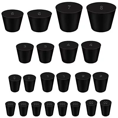22pcs Solid Rubber Stopper - 11 Assorted Sizes 000# - 8# Black Tapered Lab Se... • $14.53