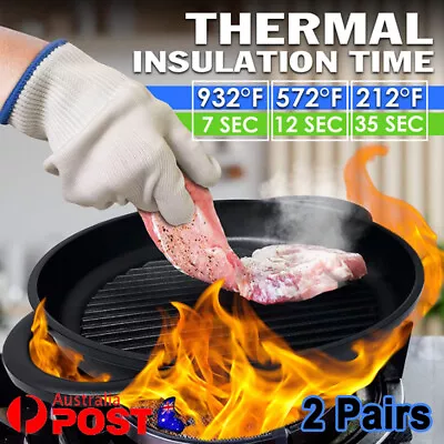 2 Pairs BBQ Grill Gloves Fireproof Extreme Heat Resistant Silicone Non-Slip Oven • $34.95