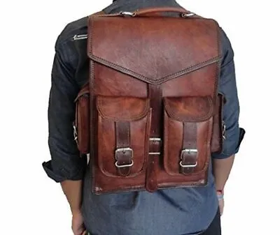 Goat Leather Backpack Bag Laptop Rucksack Vintage Brown Men Genuine S Travel New • $66.50