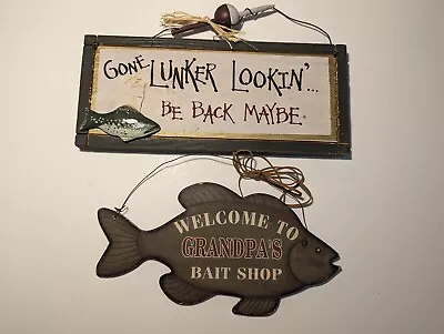 Fishing Cabin Rustic Plaque Signs Fisherman Wall Hanging Decor  2 Pieces C7 • $11.40