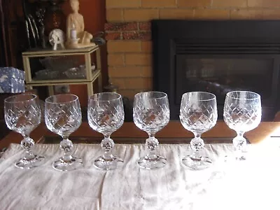 SET OF 6 BRISTOL CZECHOSLOVAKIAN FINE CUT BOHEMIA CRYSTAL WINE GLASSES - 150ml • $60