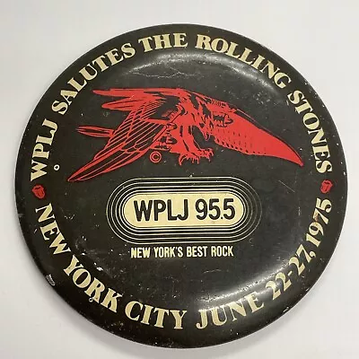 Rolling Stones Vintage Button Pin 1970's Wplj Salutes The Stones Nyc June 1975 • $20